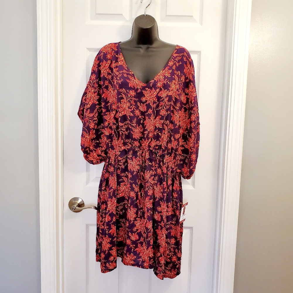 NWT Lands End Floral V-Neck Dress - Purple And Pink XL-XXL